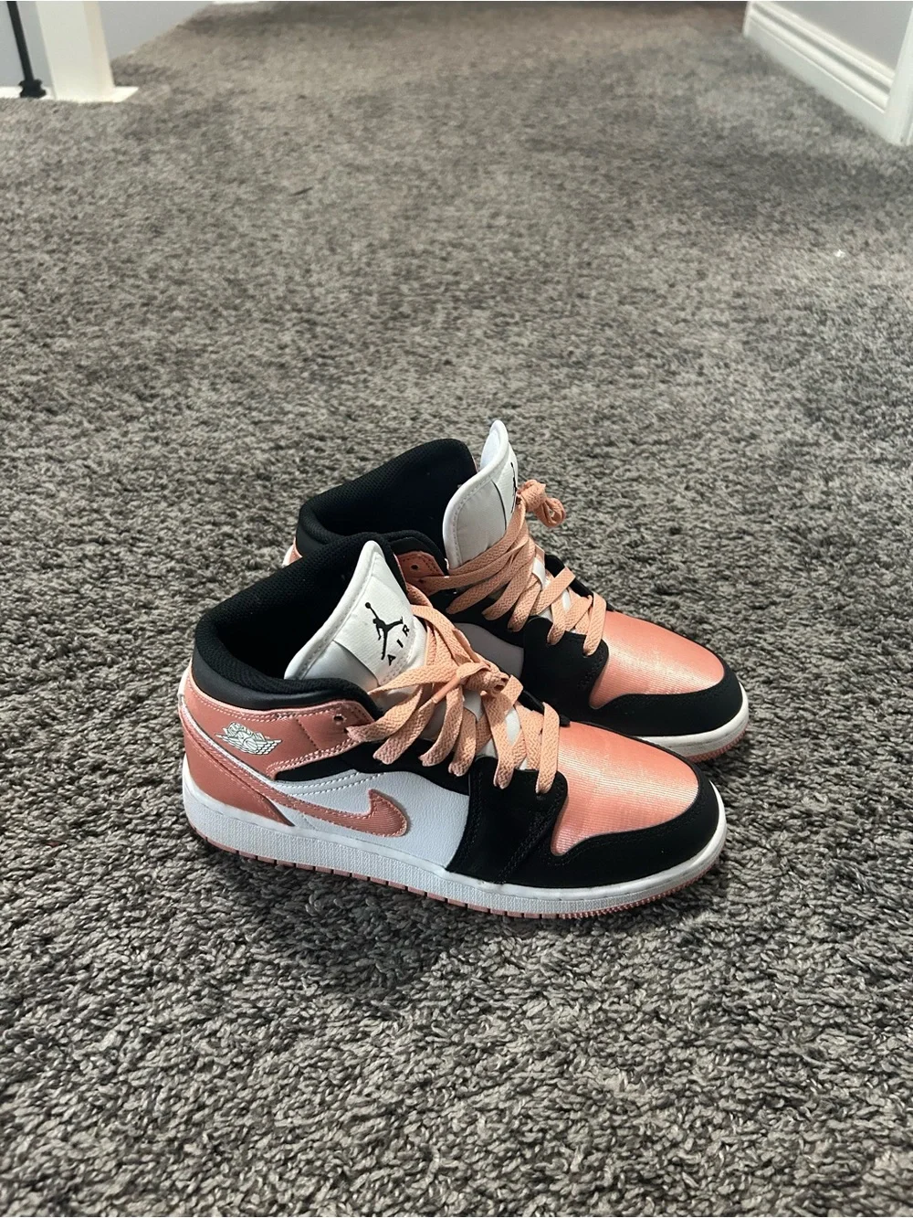 Jordan Women’s 5Y Metallic Pink, Black & White High-Top Sneakers